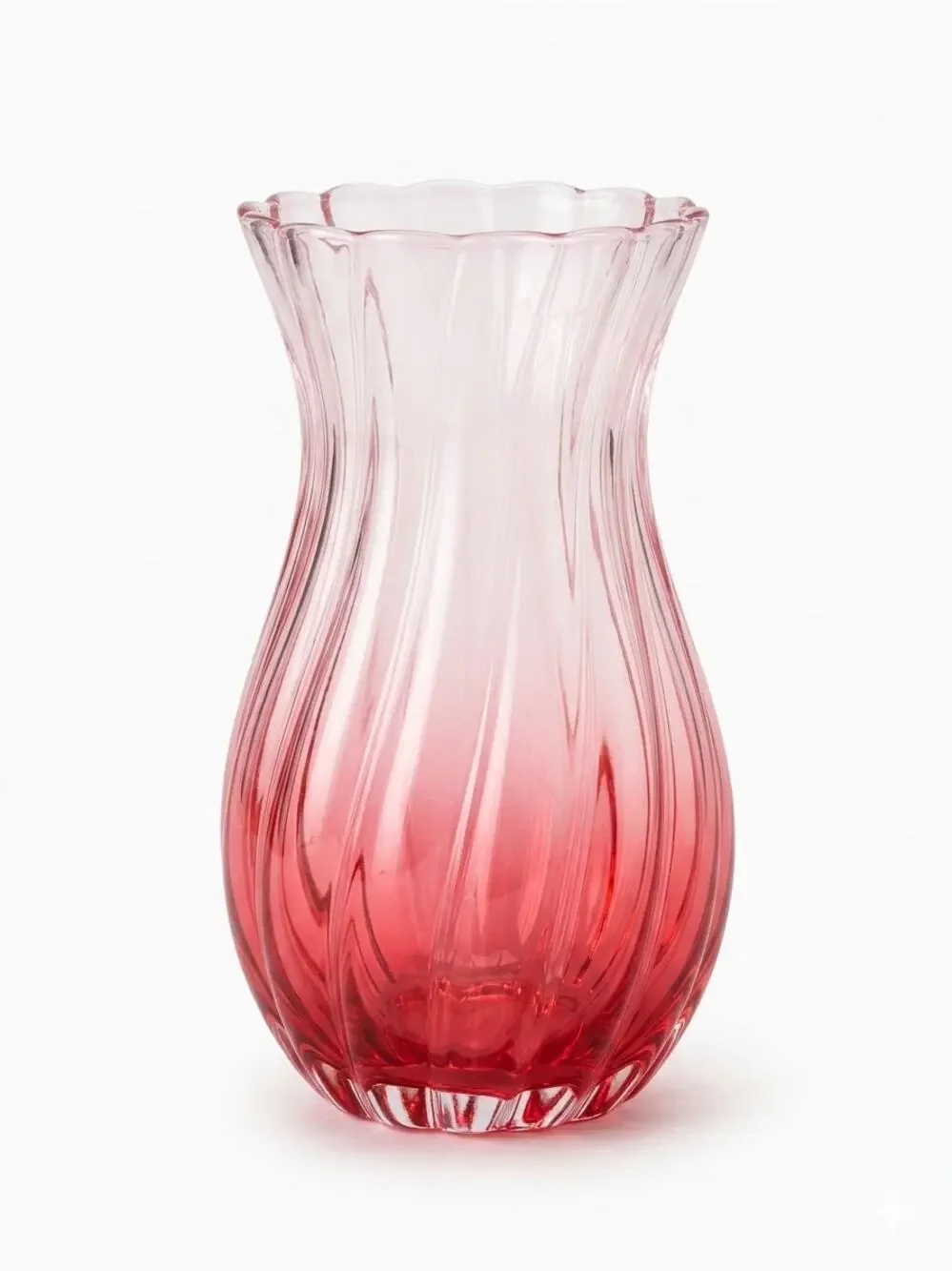 Vintage Mid Century Amberina Glass Swirl Vase 9
